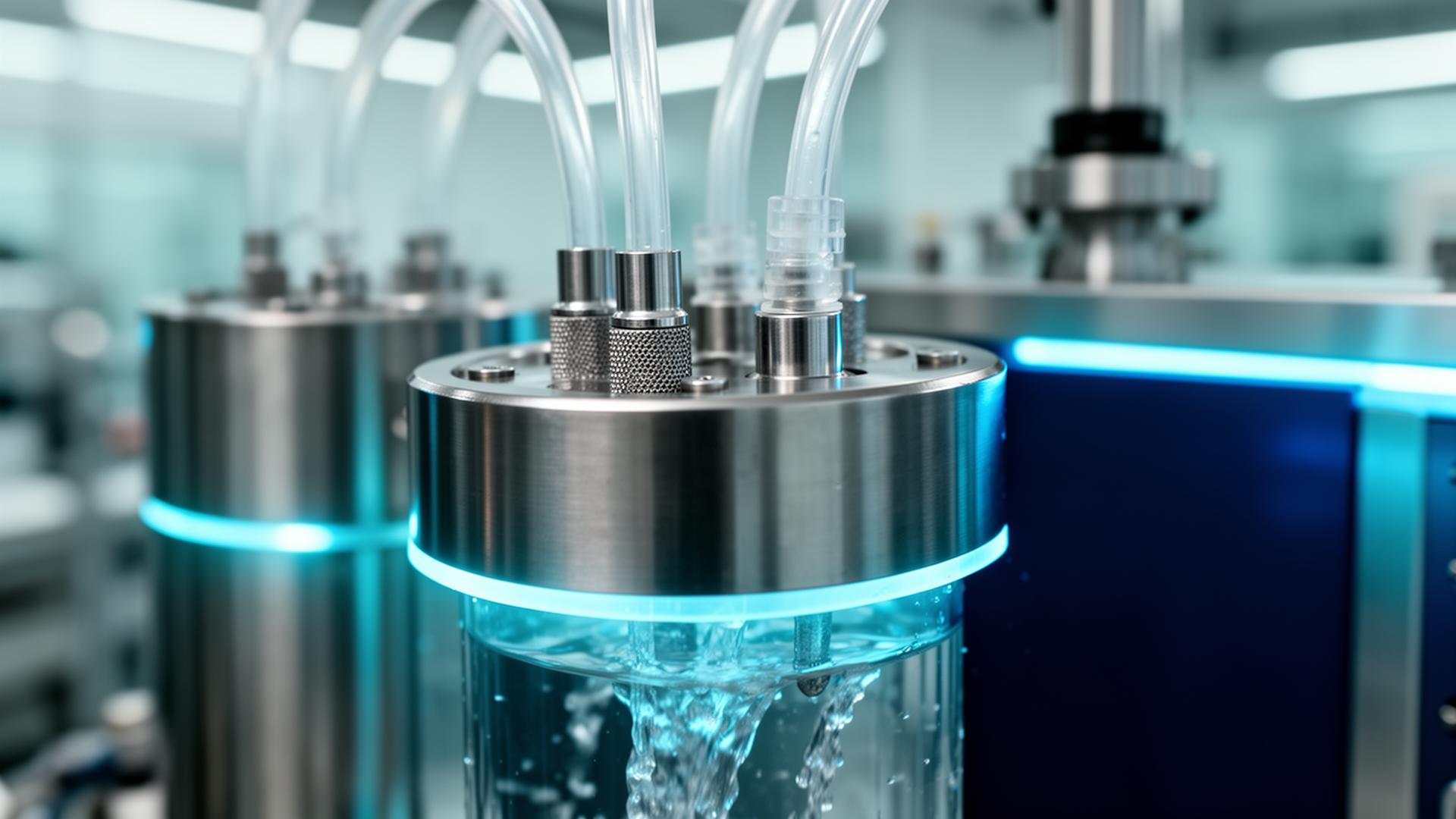 Elektrolysezelle mit bordotierten Diamantelektroden.